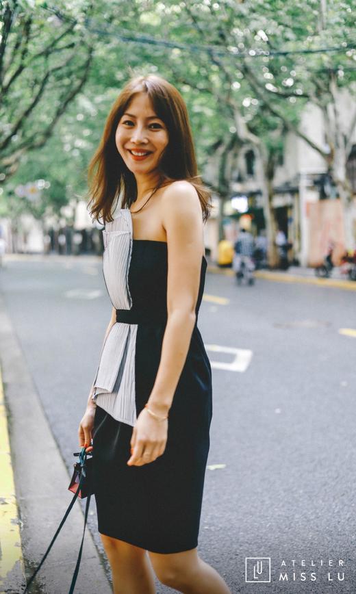 AtelierMissLu / Elena-黑色拼纱抹胸收腰小礼服 商品图1