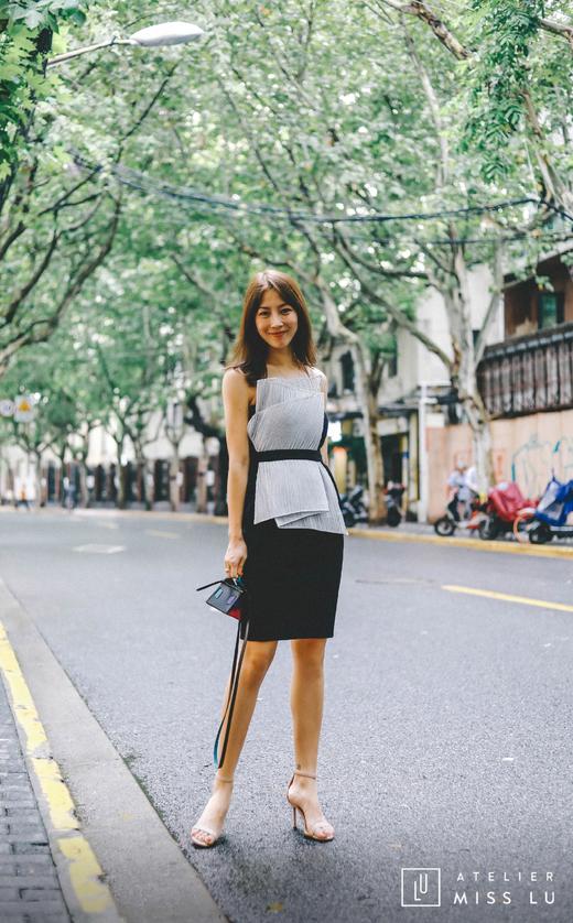 AtelierMissLu / Elena-黑色拼纱抹胸收腰小礼服 商品图2