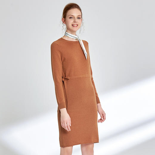 EITIE爱特爱女装秋季新品时尚绑带收腰显瘦羊毛针织连衣裙D1901323 商品图1