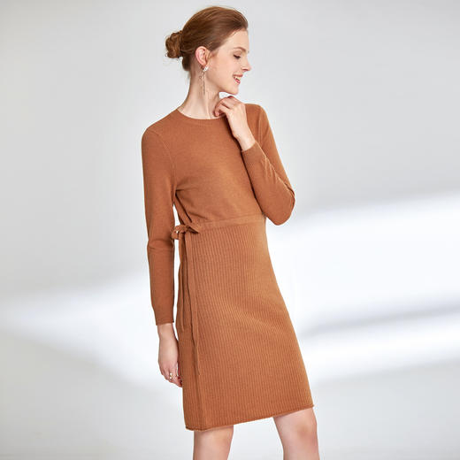 EITIE爱特爱女装秋季新品时尚绑带收腰显瘦羊毛针织连衣裙D1901323 商品图2