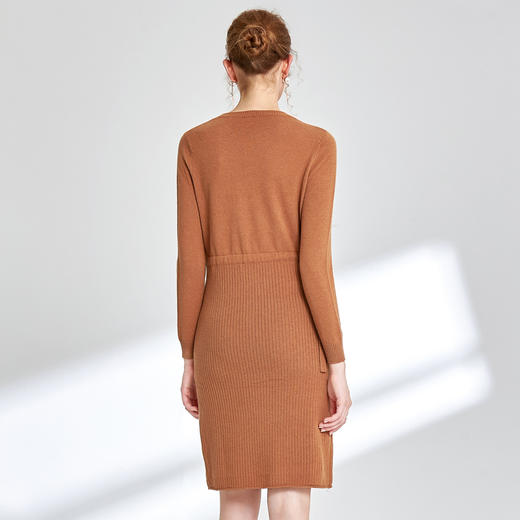 EITIE爱特爱女装秋季新品时尚绑带收腰显瘦羊毛针织连衣裙D1901323 商品图3