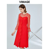 VIMAGE纬漫纪女装秋新品优雅网纱透视假两件复古礼服连衣裙V1277802 商品缩略图2