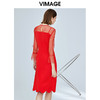 VIMAGE纬漫纪女装秋新品优雅网纱透视假两件复古礼服连衣裙V1277802 商品缩略图3