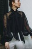 AtelierMissLu / Loulia-黑色拼纱蝴蝶结装饰衬衫上衣 商品缩略图1