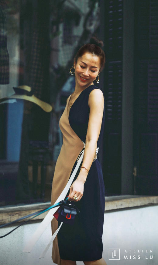 AtelierMissLu / Hayley-三色拼接侧带连身裙 商品图1