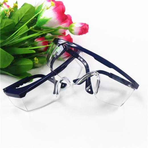 【防护眼镜】防风沙伸缩腿防护眼镜 防尘打磨劳保眼镜 防溅防冲击蓝白护目眼镜 商品图4
