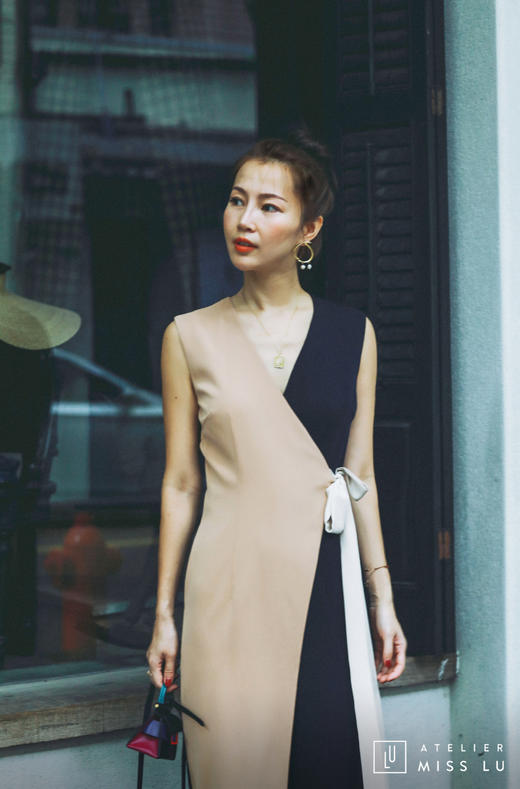 AtelierMissLu / Melissa-三色拼接侧带连身裤 商品图5