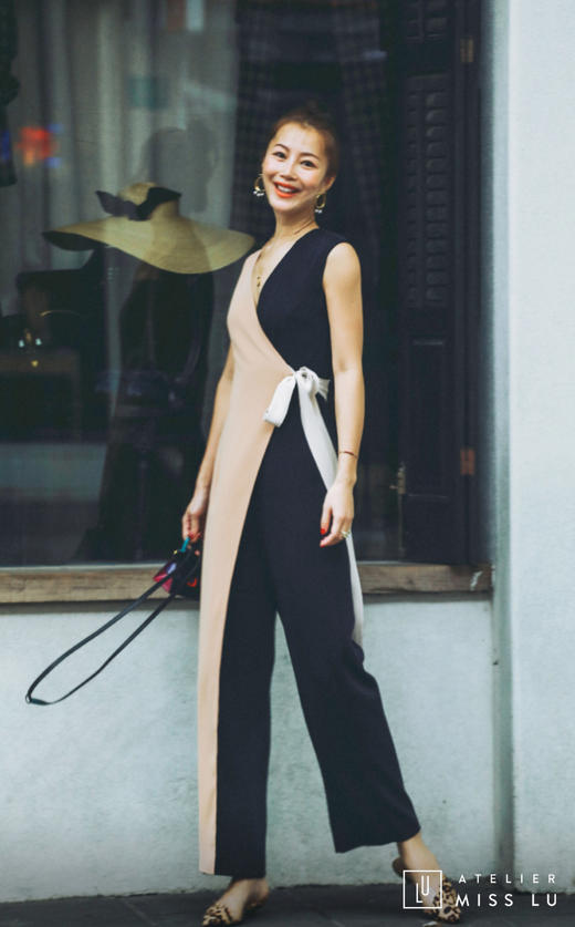 AtelierMissLu / Melissa-三色拼接侧带连身裤 商品图0