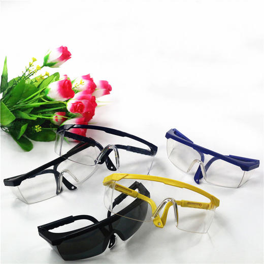 【防护眼镜】防风沙伸缩腿防护眼镜 防尘打磨劳保眼镜 防溅防冲击蓝白护目眼镜 商品图8