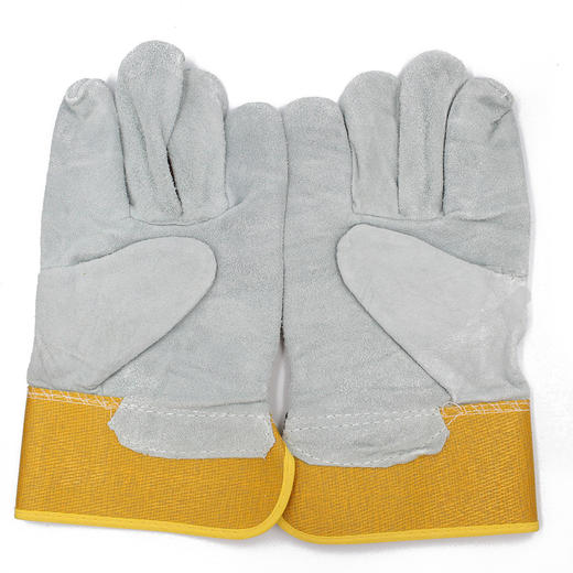 『黄斜全掌皮手套』电焊手套柔软牛皮耐高温焊工烧焊劳保隔热防护手套 商品图2