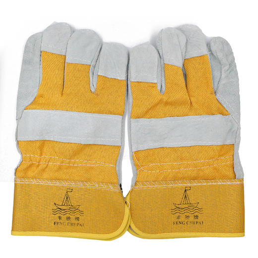 『黄斜全掌皮手套』电焊手套柔软牛皮耐高温焊工烧焊劳保隔热防护手套 商品图1