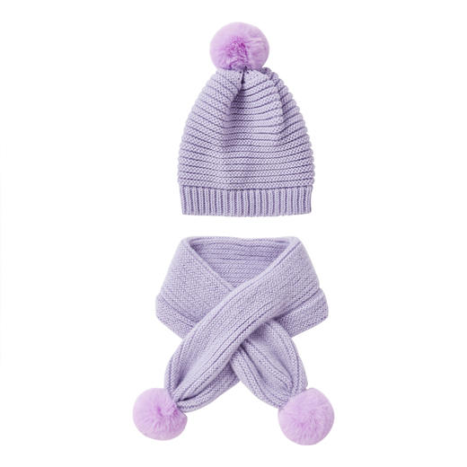 笛莎女童毛线帽2019冬季新款儿童时尚可爱小女孩毛球帽子围巾组合 商品图4