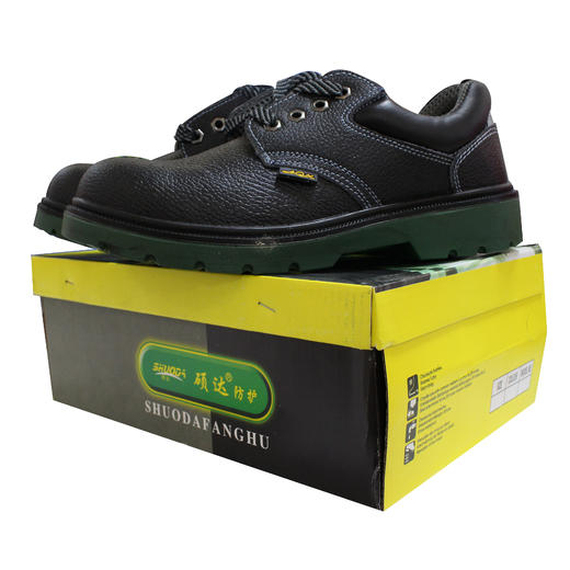 绿底双钢劳保鞋 安全鞋防砸防刺牛皮安全标准 透气舒适防砸劳保鞋 商品图7