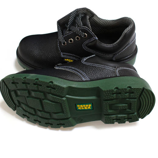 绿底双钢劳保鞋 安全鞋防砸防刺牛皮安全标准 透气舒适防砸劳保鞋 商品图3