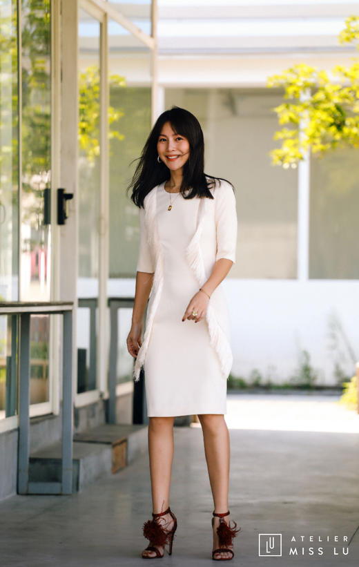 AtelierMissLu / Annet-珍珠白两侧流苏装饰连身裙 商品图0