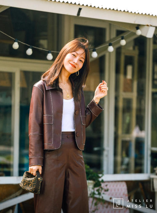 AtelierMissLu / Karen-酒红仿皮短外套 商品图0