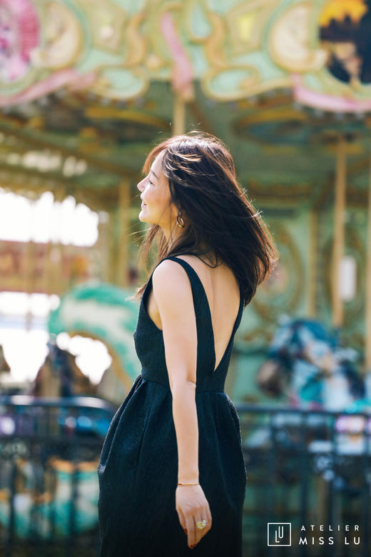 AtelierMissLu / Becky-黑色暗纹收腰背心裙 商品图6