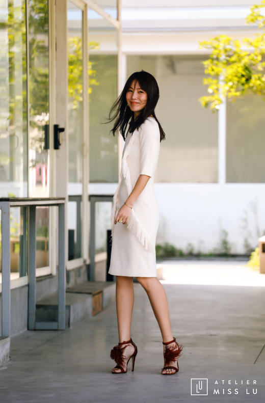 AtelierMissLu / Annet-珍珠白两侧流苏装饰连身裙 商品图3