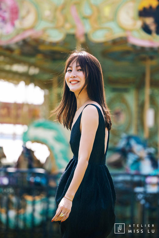 AtelierMissLu / Becky-黑色暗纹收腰背心裙 商品图5