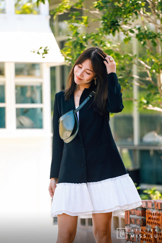 AtelierMissLu / Shelly-黑色下摆褶皱装饰西装 商品图2