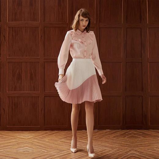 粉白撞色拼接压褶半裙 商品图1