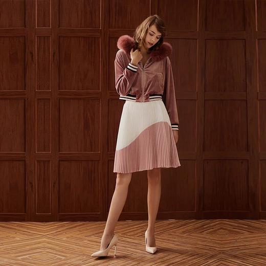 粉白撞色拼接压褶半裙 商品图2