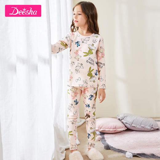 笛莎童装女童内衣套装2019冬季新款女宝宝涂鸦风印花中厚内衣套装 商品图1