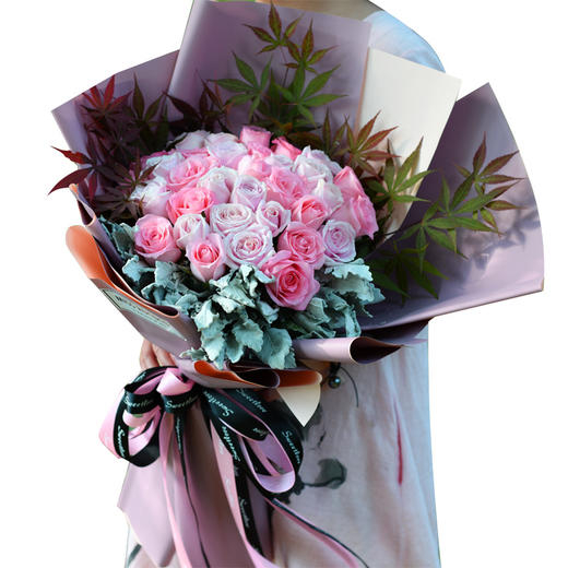 韩式创意33朵粉玫瑰粉雪山混搭花束生日杭州上海广州花店送花上门