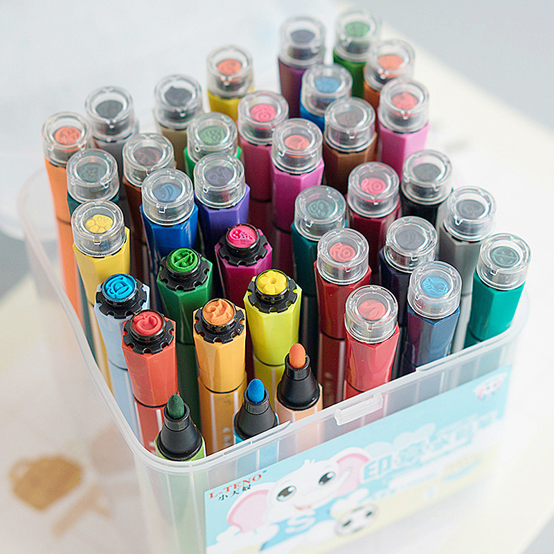 包邮2盒装12色印章水彩笔套装儿童幼儿园可水洗彩色画笔涂鸦笔