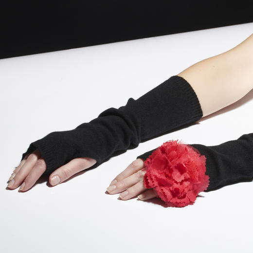 北京仓｜Catherine Osti-Mittens-黑色 露指手套 红花款［法国设计师］ 商品图0