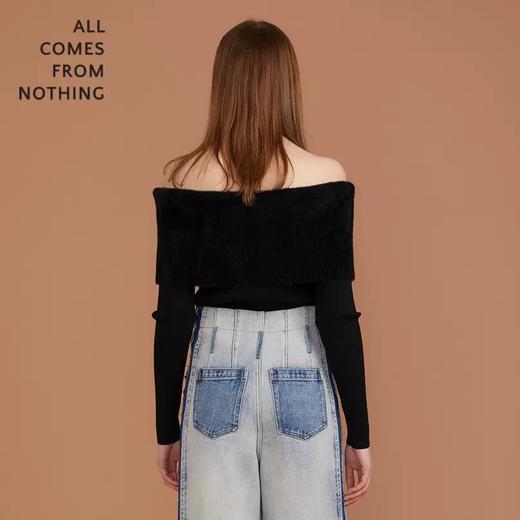 一字肩翻领羊毛衫 商品图1