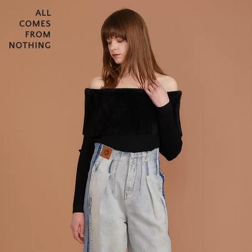 一字肩翻领羊毛衫 商品图0