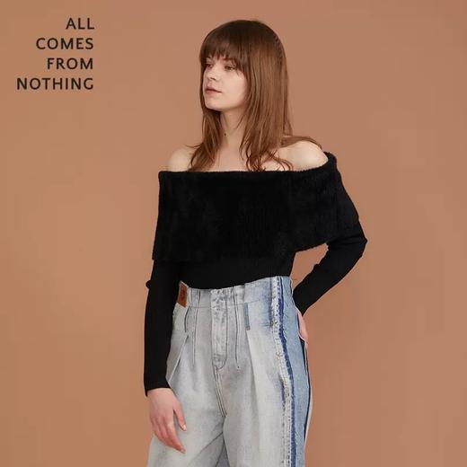 一字肩翻领羊毛衫 商品图2