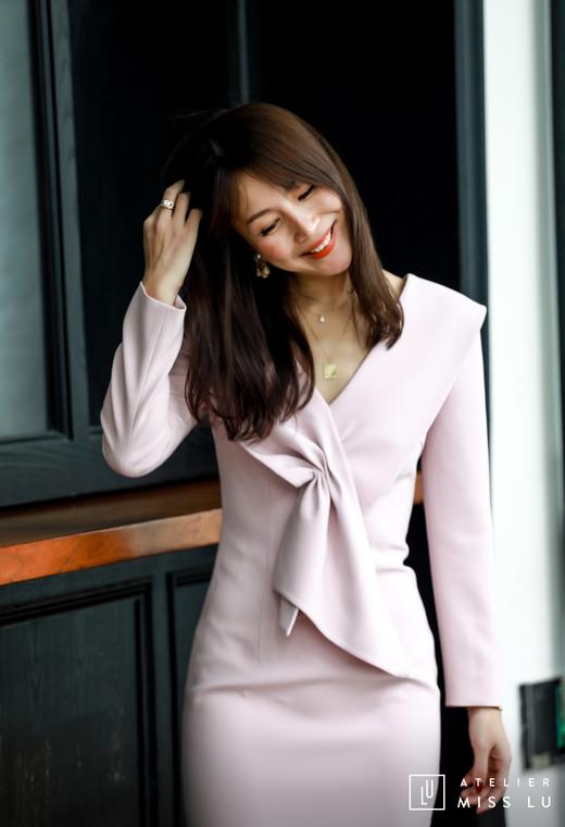 AtelierMissLu / Niecy-茱萸粉褶皱装饰连身裙 商品图0