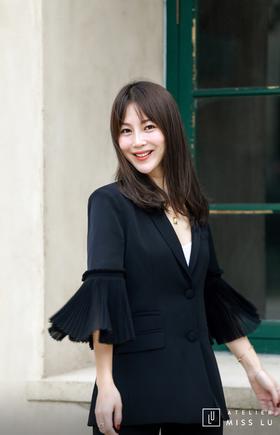 AtelierMissLu / Marin-黑色喇叭袖拼接西装外套