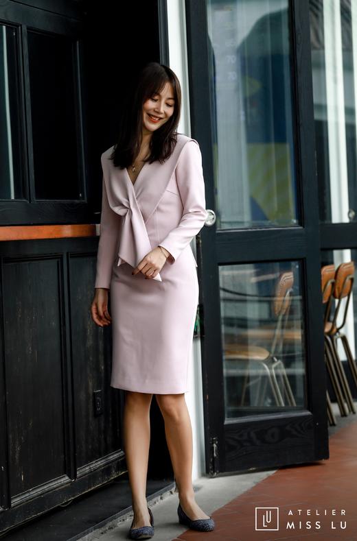 AtelierMissLu / Niecy-茱萸粉褶皱装饰连身裙 商品图1