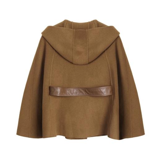 咖啡色连帽羊皮腰带短款披风 商品图5