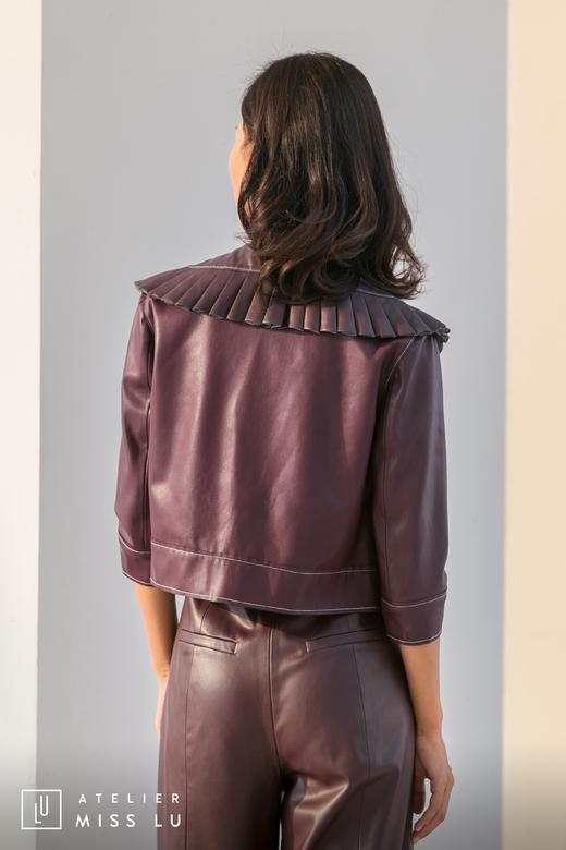 AtelierMissLu / Lucille-酒红褶皱装饰仿皮外套 商品图7