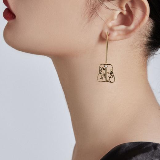 花鸟八仙团扇纯银镀金珍珠耳坠 商品图0