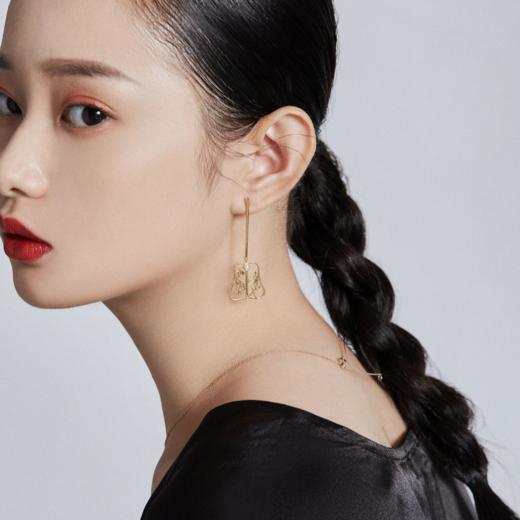 花鸟八仙团扇纯银镀金珍珠耳坠 商品图1