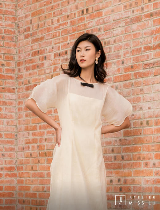 AtelierMissLu / Shirley-奶绵白薄纱吊带两件式连身裙 商品图9