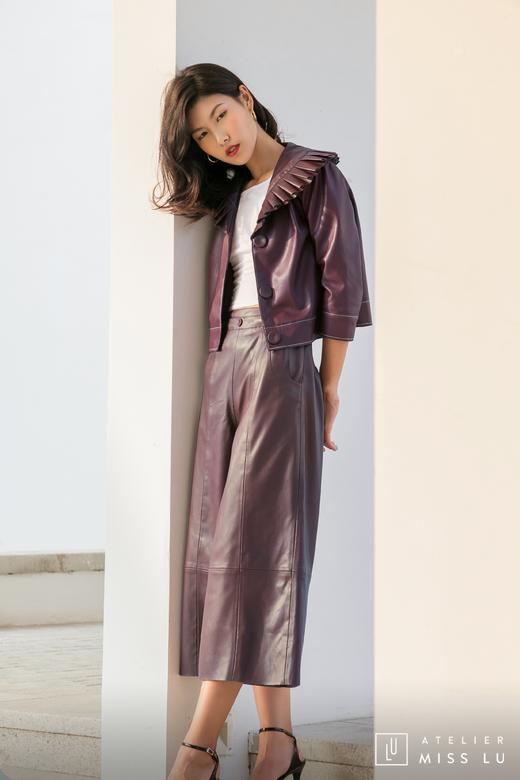 AtelierMissLu / Lucille-酒红褶皱装饰仿皮外套 商品图10