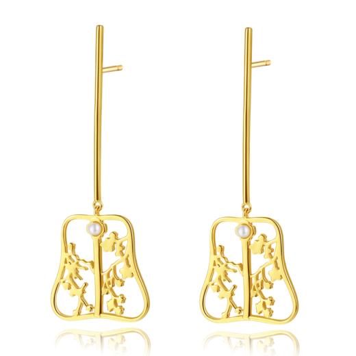 花鸟八仙团扇纯银镀金珍珠耳坠 商品图2