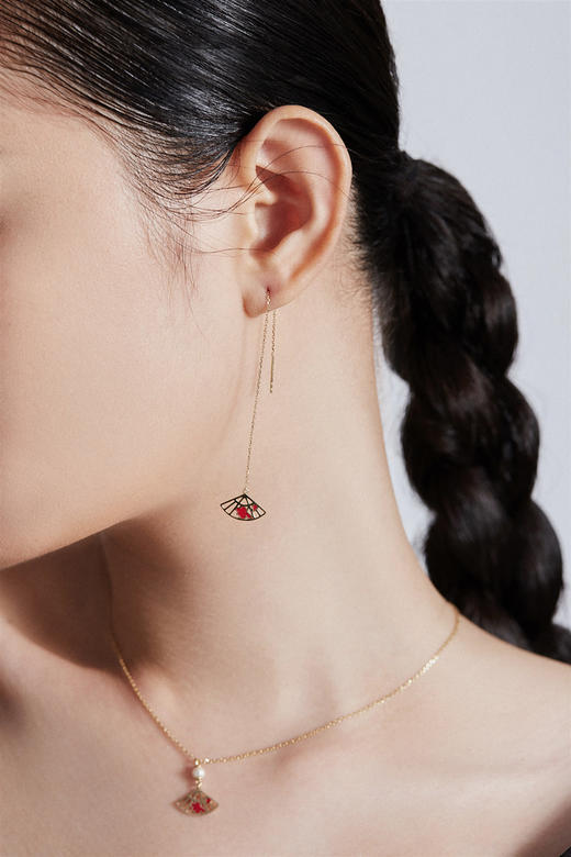 金荷花扇冷珐琅项链 商品图2