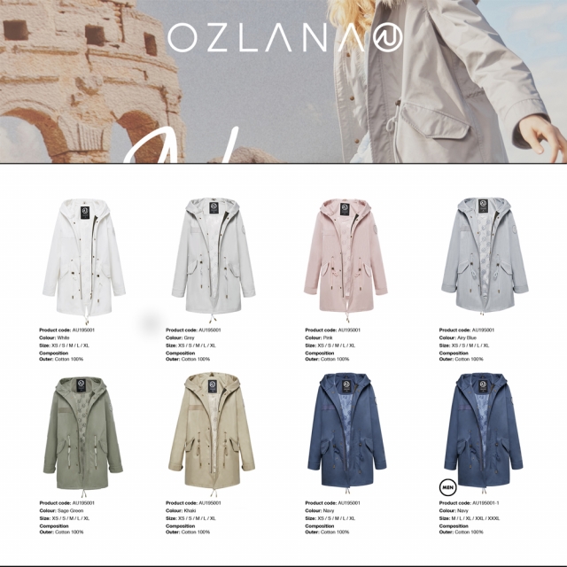 【授权商品】OZLANA 2019年新款情侣款派克大衣外壳中长款风衣带帽外套195001上衣多色可选 中长款(下单请备注颜色尺码 女款195001 XS~XL码可选 男款195001-1 M-XXXL