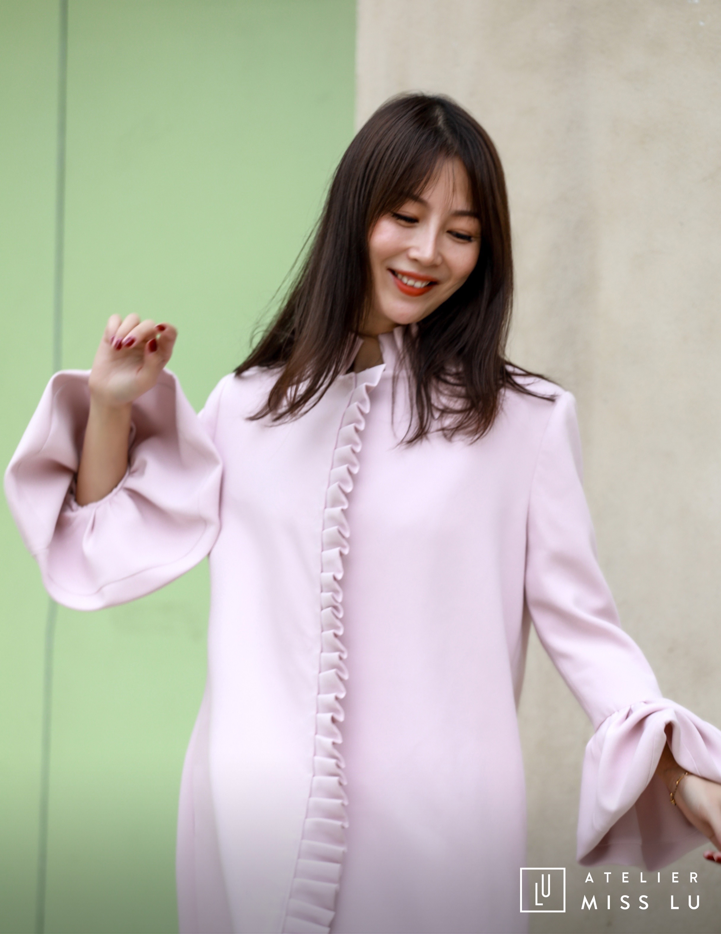 AtelierMissLu / Amy-茱萸粉褶皱装饰外套