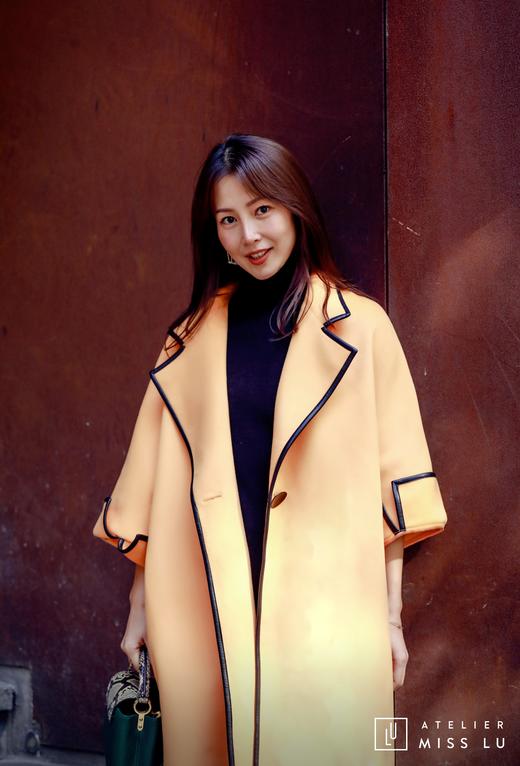 AtelierMissLu / Mirna-奶蜜黄撞色翻领羊毛长外套 商品图0