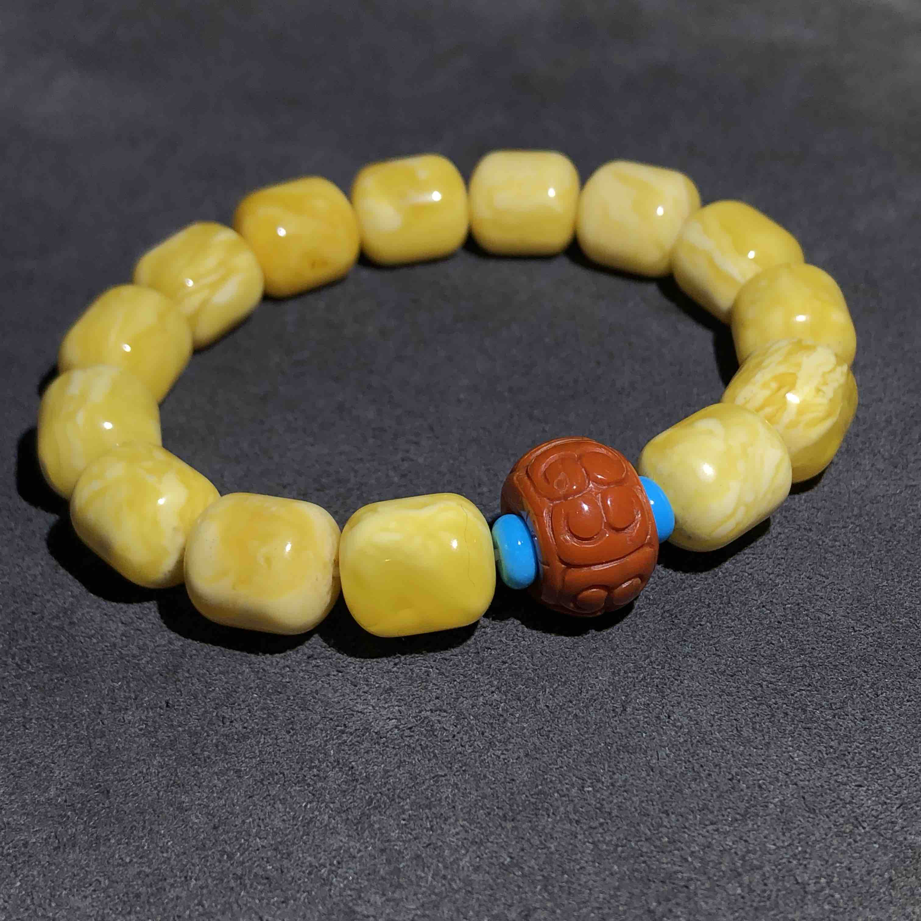 10-11mm欧洲回流老蜡桶珠搭配南红回纹算盘珠手串yc467(b)