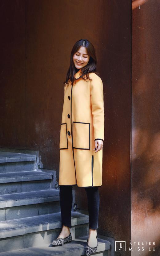 AtelierMissLu / Nuria-奶蜜黄撞色口袋羊毛长外套 商品图2