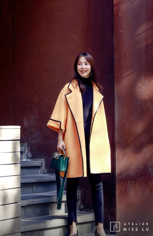 AtelierMissLu / Mirna-奶蜜黄撞色翻领羊毛长外套 商品图1